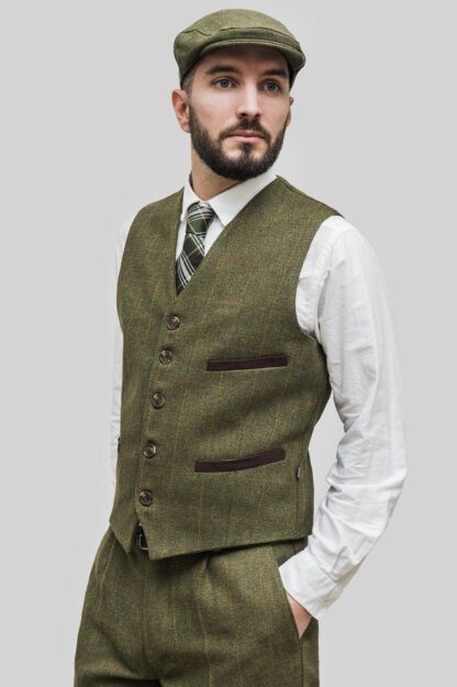 Tweed Formal Waistcoat, vest, mørk grøn - Walker & Hawkes