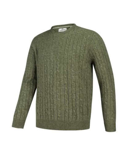 Jedburgh Crew Neck Cable Pullover, timiangrøn - Hoggs of Fife