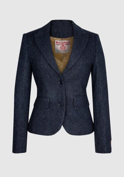 Tammy Short Jacket Harris Tweed, navyblå herringbone - Bucktrout Tailoring