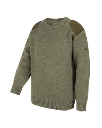 Melrose JUNIOR V-Neck Hunting Pullover, uldblanding, oliven - Hoggs of Fife