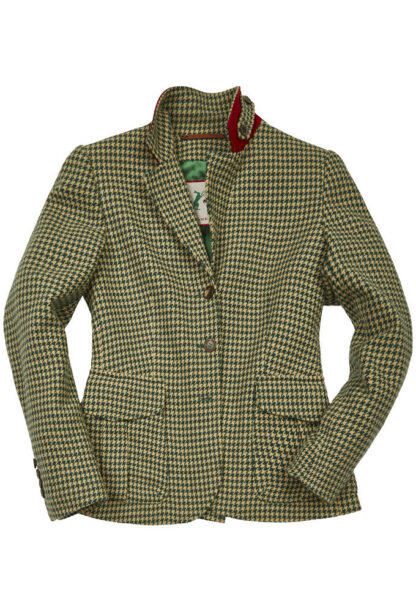 Hahnentritt tweed blazer, dame, grøn/beige houndstooth - Franken & Cie.