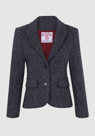 Tammy Short Jacket Harris Tweed, koksgrå herringbone - Bucktrout Tailoring