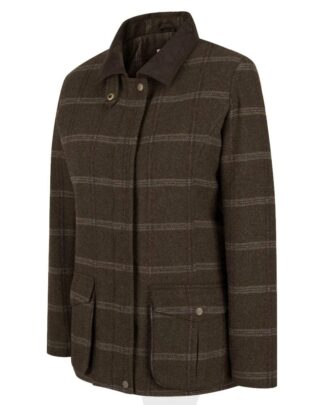 Musselburgh Ladies Tweed Field Coat jakke, brun m. bordeux tern - Clare Haggas