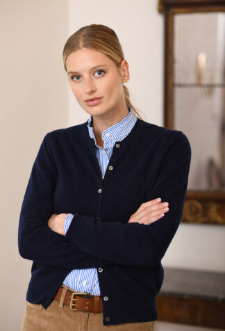 Franken & Cie Ladies Cardigan, marineblå Super Geelong lammeuld - 34 (XS) - Franken & Cie.